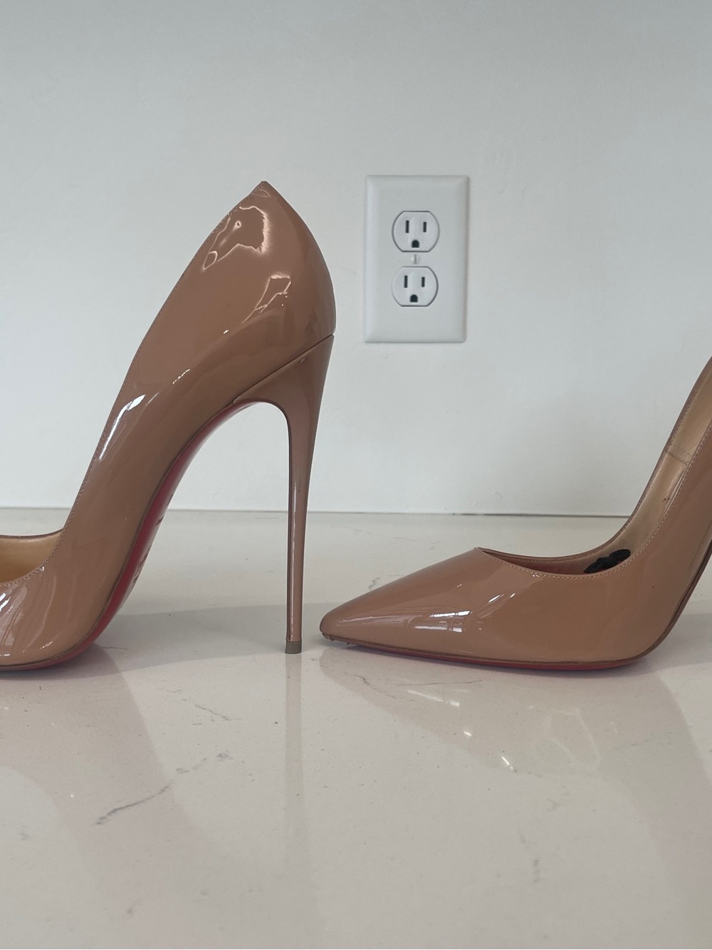 Christian Louboutin Nude Patent Pointed Toe Stiletto Pumps